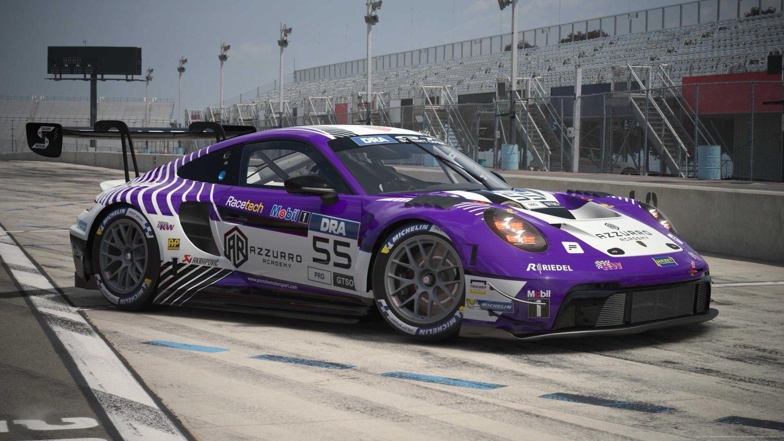 Azzurro Racing Group Academy Porsche 911 GT3 in the purple and white team livery
